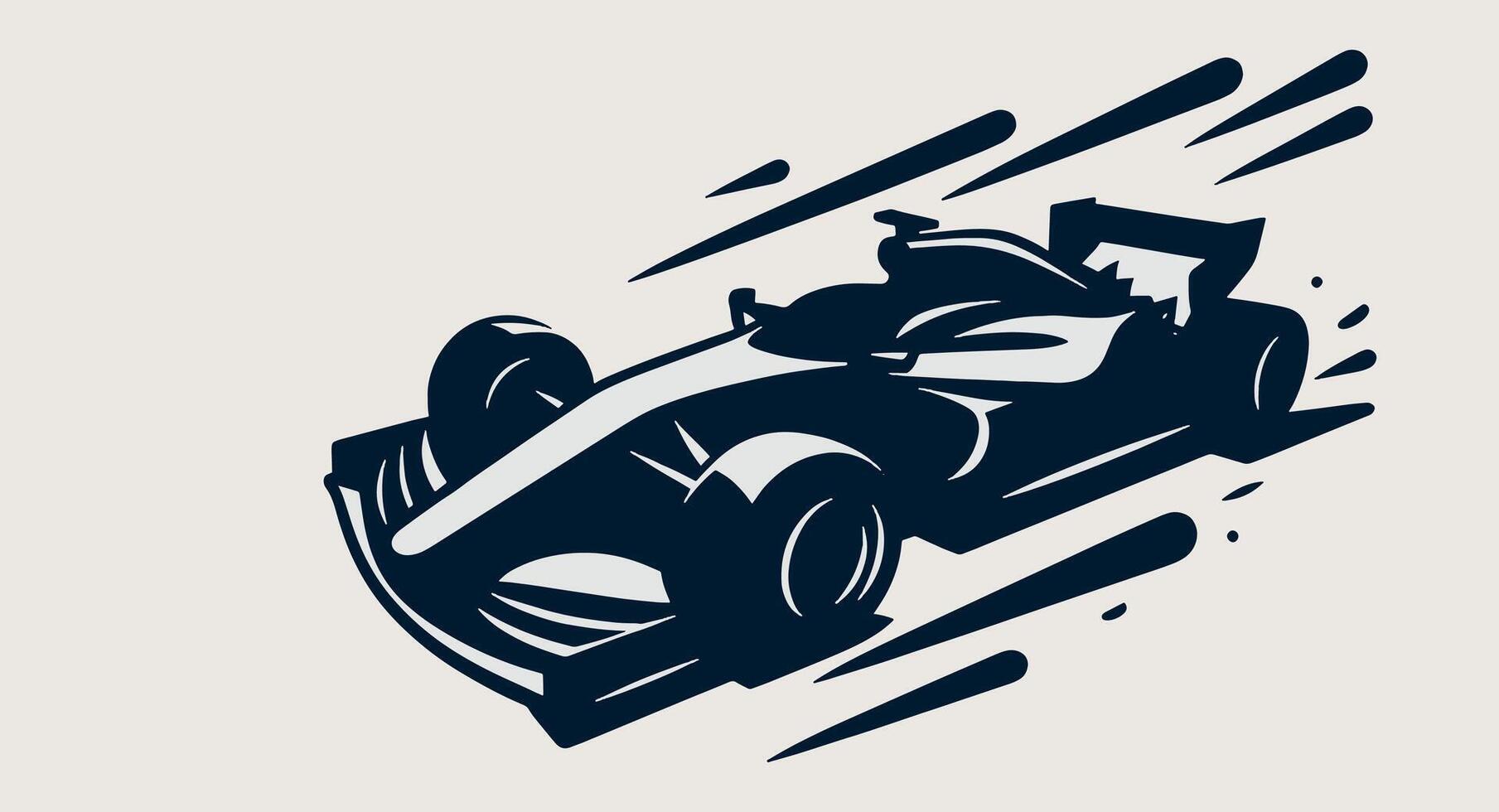 A racing car is shown in a black and white design on a white. vector