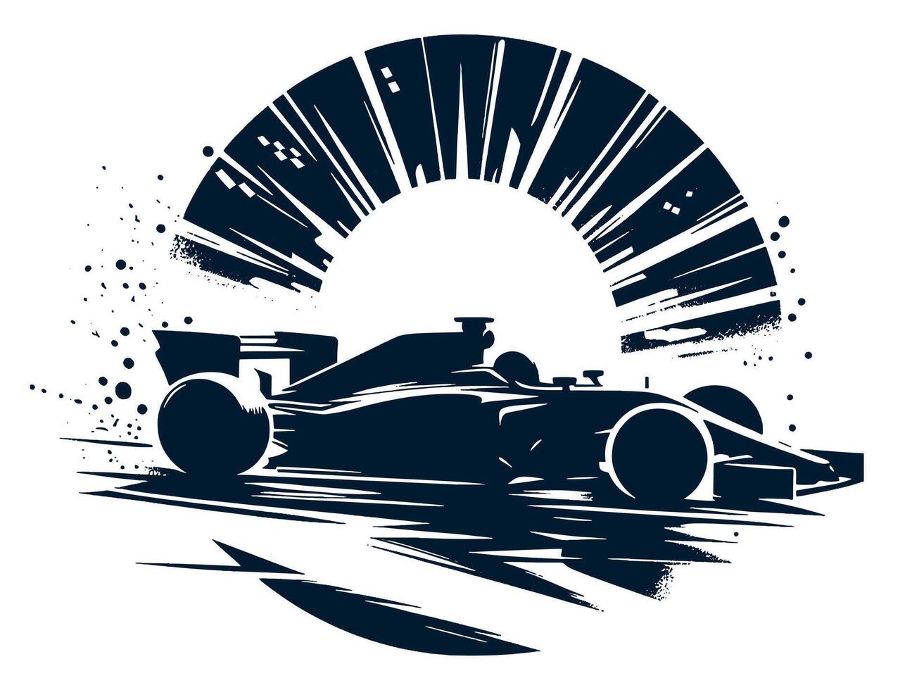 A racing car is shown in a silhouette on a white. vector