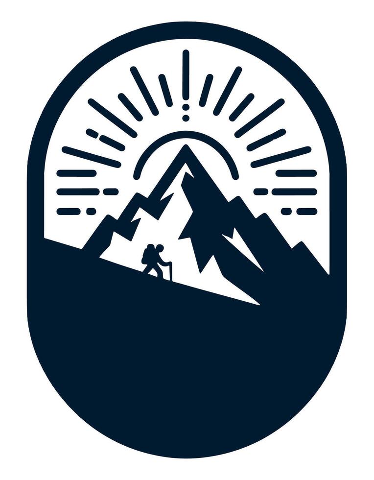 A mountain climber is silhouetted against the sun vector
