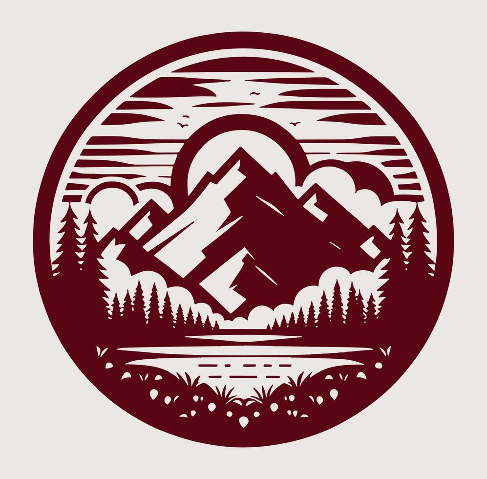 A mountain landscape with trees and a lake vector