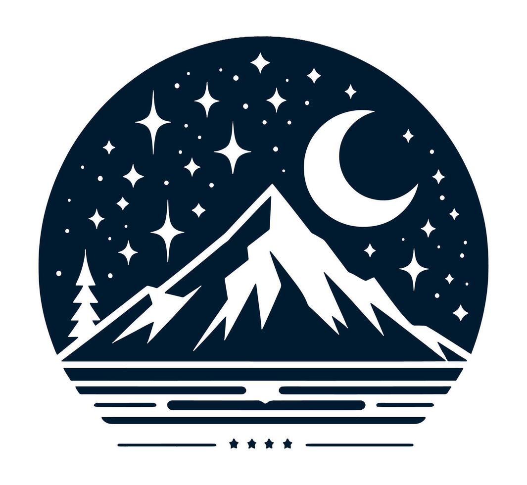 A mountain and a lake with stars and a moon vector