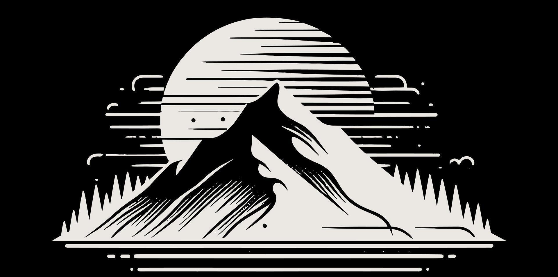 A mountain with a sun and moon in the background vector