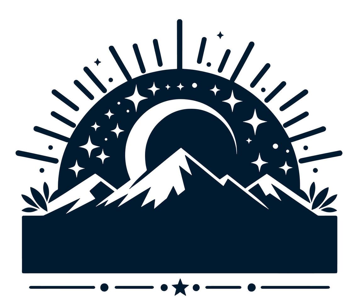 Mountains and moon with stars and sun vector