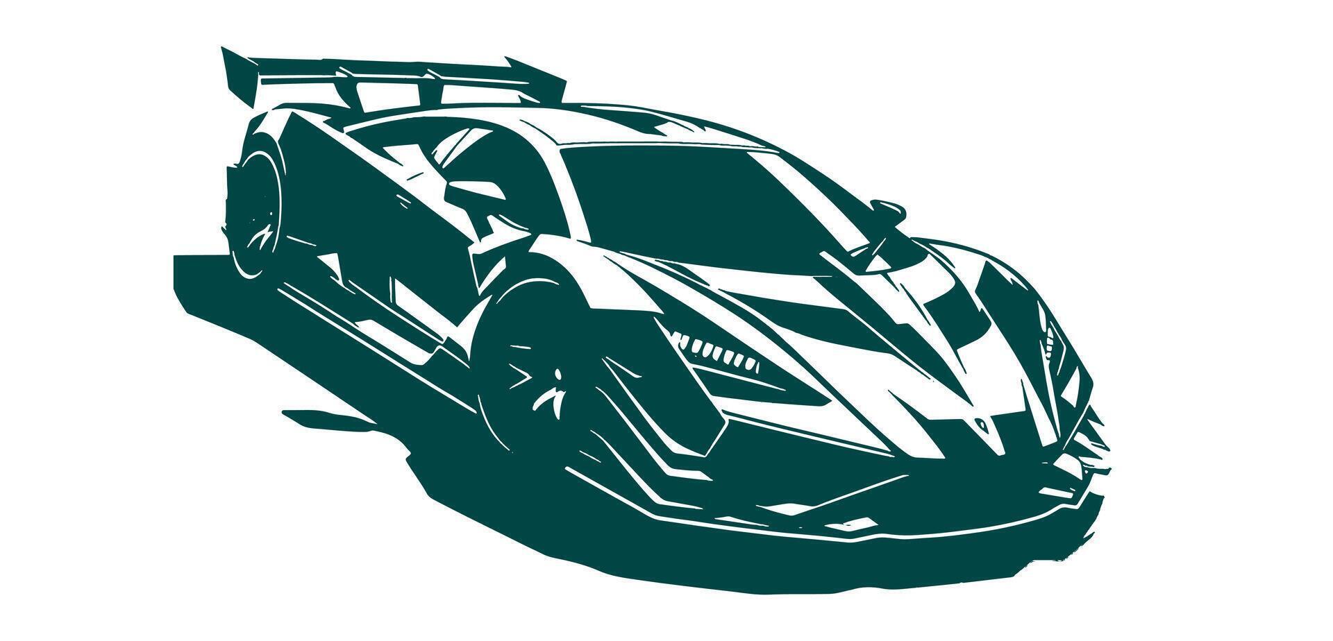 A racing car is shown in a silhouette on white. vector