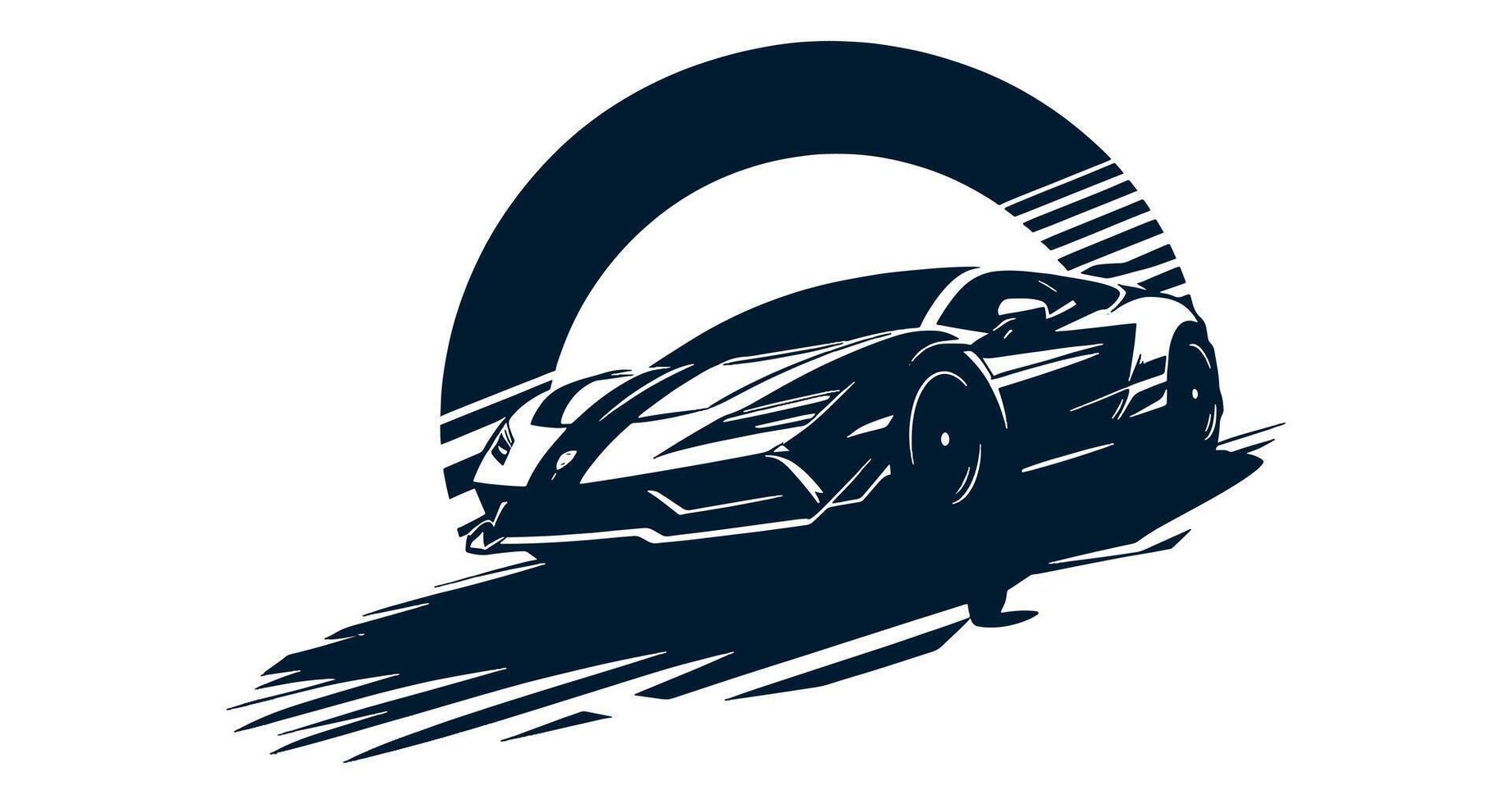 A black and white car logo with a racing stripe vector