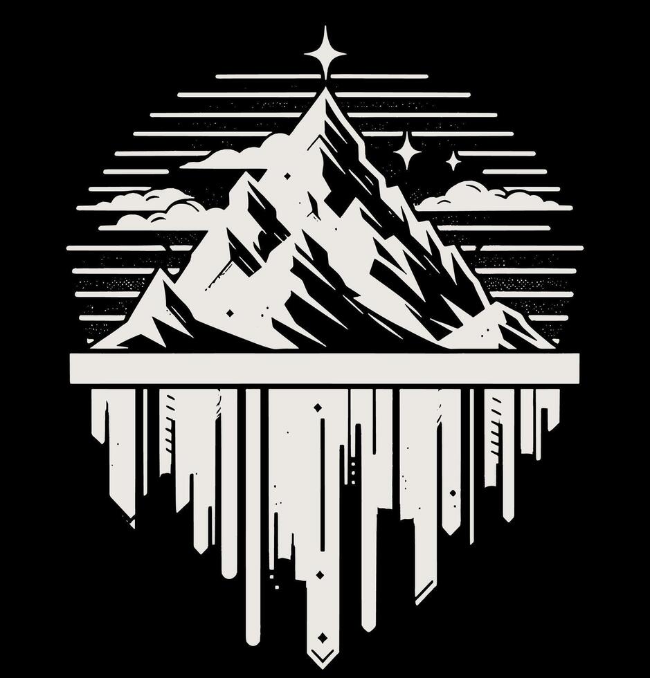 A mountain with a waterfall and stars on it vector