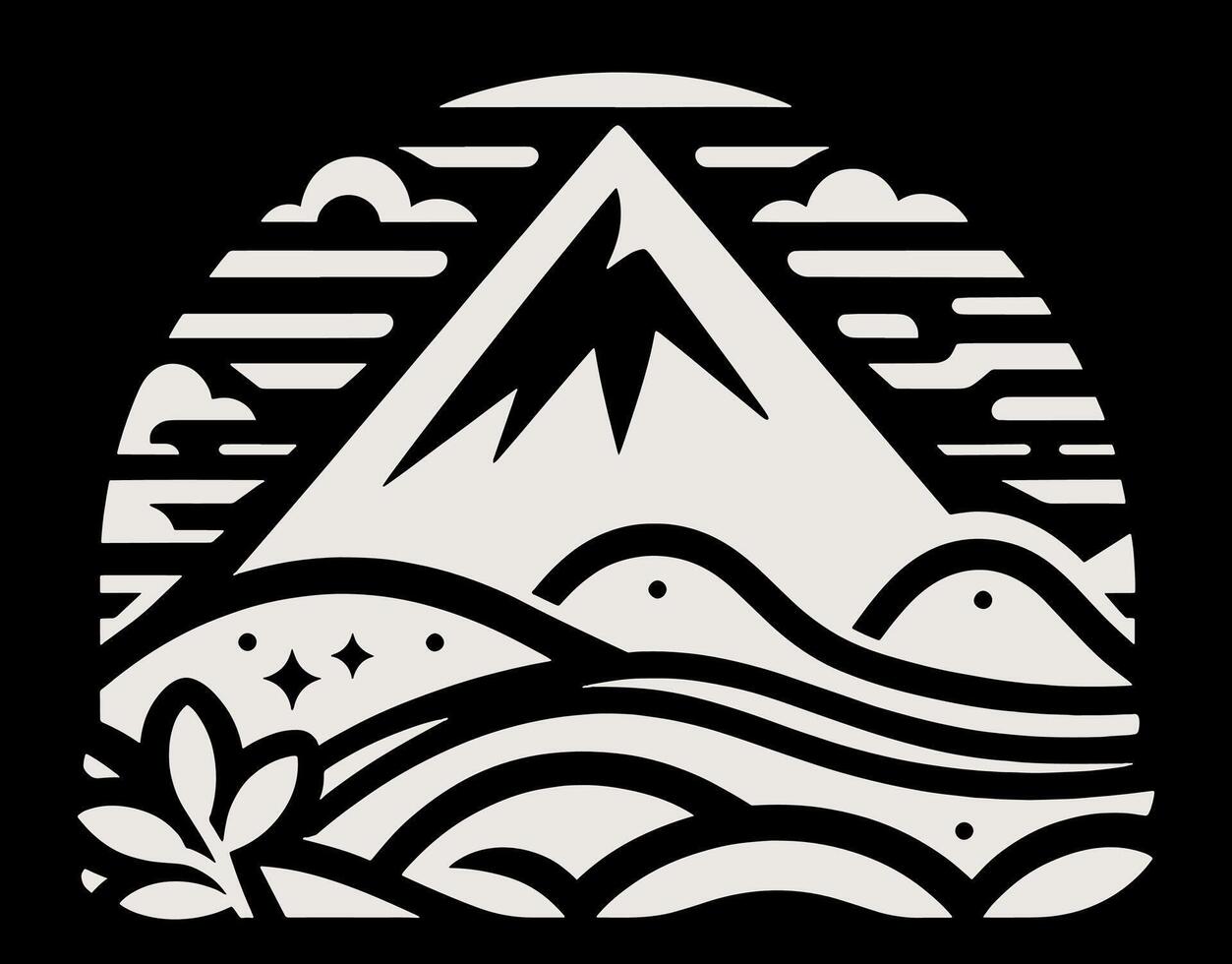 A mountain with clouds and trees in the background vector