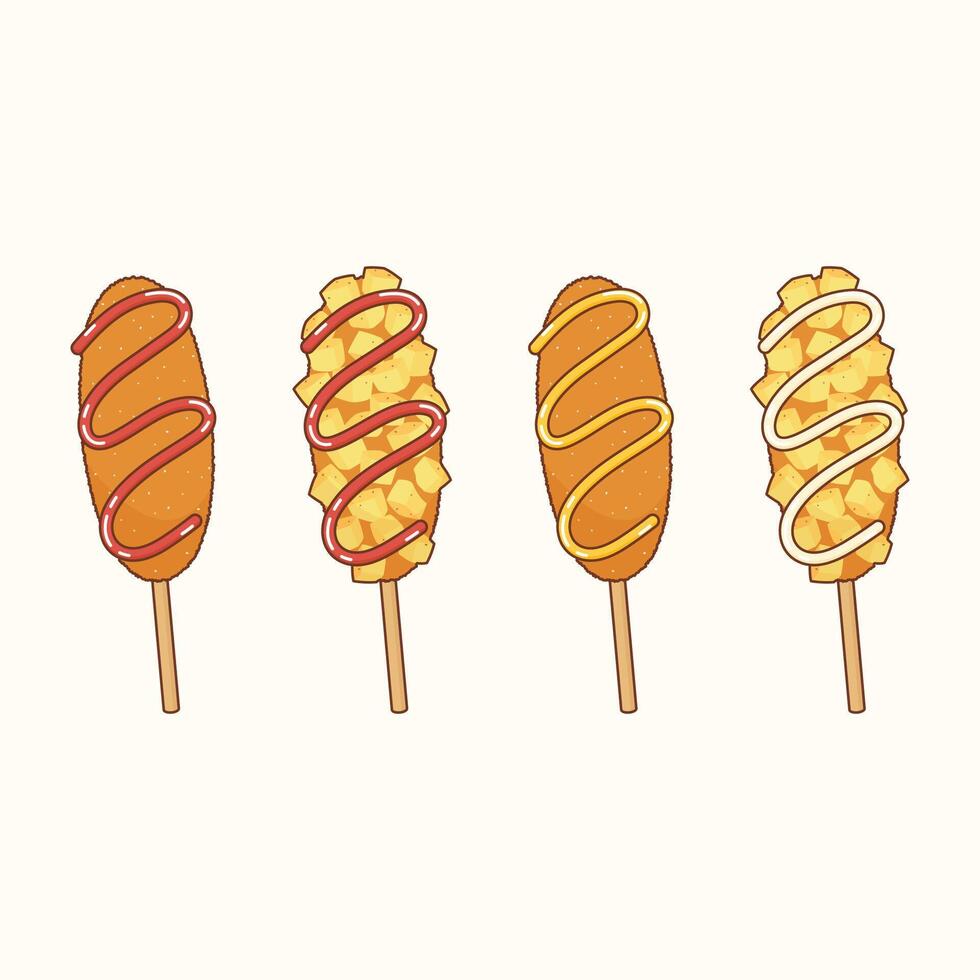 corn dog snack set vector
