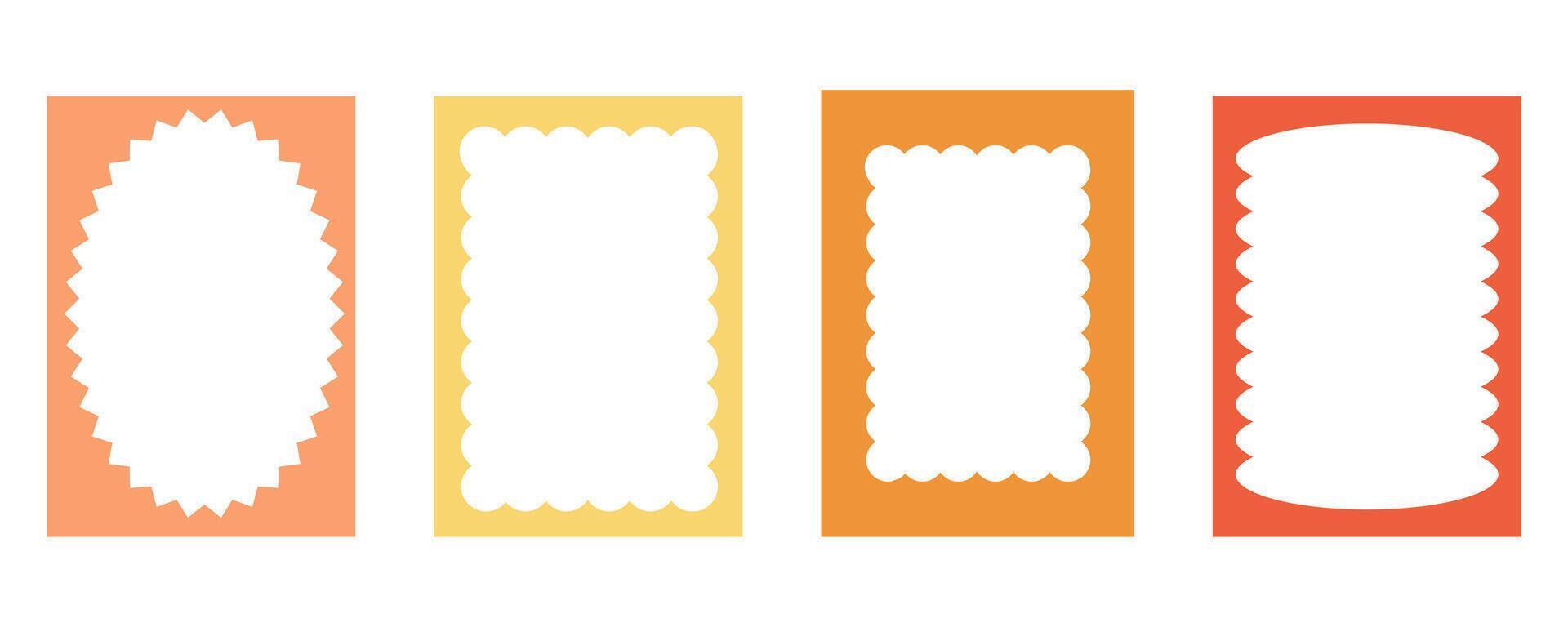 Groovy frame jagged scallop edge, frame text box or border. Curve funky y2k retro form, geometric shape, framework. Wiggle figure, rectangle. vector