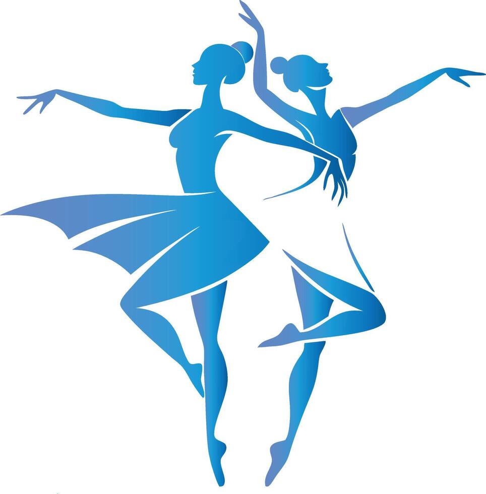 Graceful Ballet Dancers Silhouette Blue Monochrome Flowing Movement Elegant Lines Rhythmic Dance Performance Graphic Art vector
