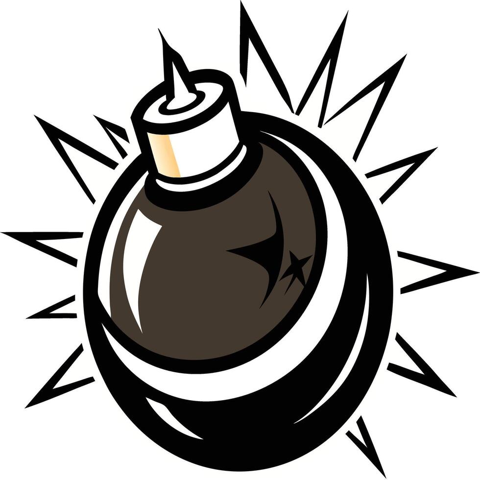 Cartoon Bomb Icon Stylized Explosive Black and White High Contrast Bold Graphic Design Retro Comic Book Style vector