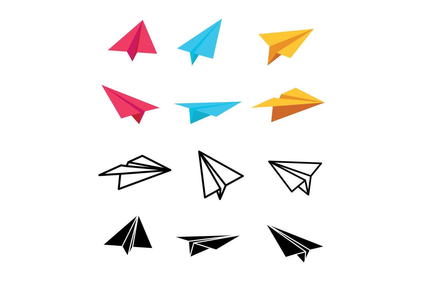 Hand Drawn Paper Planes Vectors, paper airplane , paper plane clipart, outline paper airplanes vector