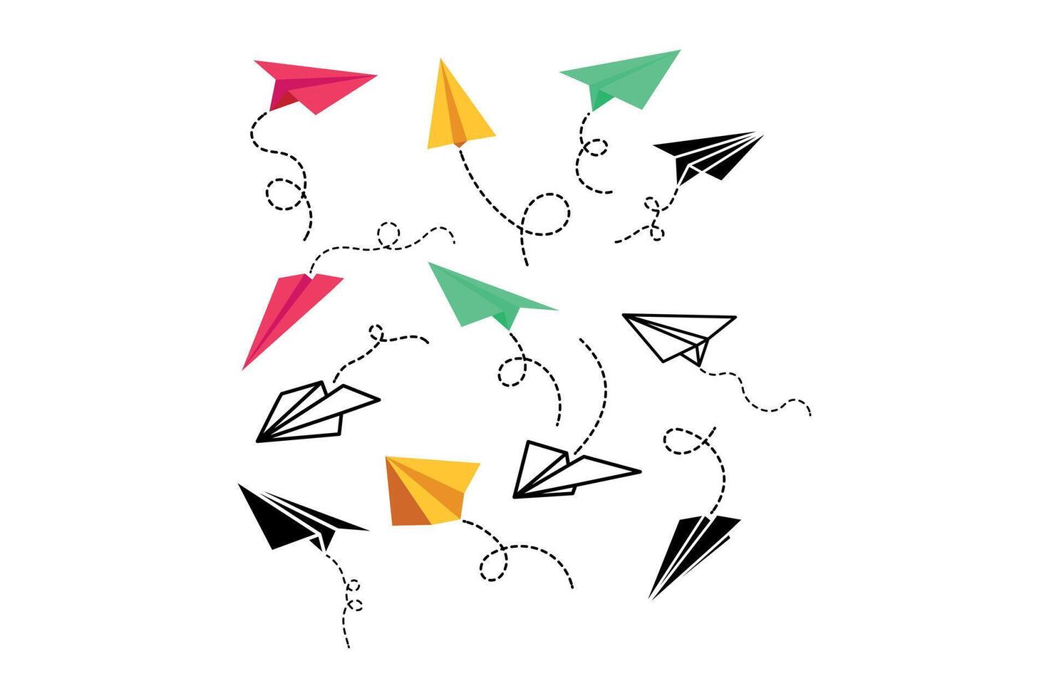 Creative Paper Plane Doodle Set, paper airplane , paper plane clipart, outline paper airplanes vector
