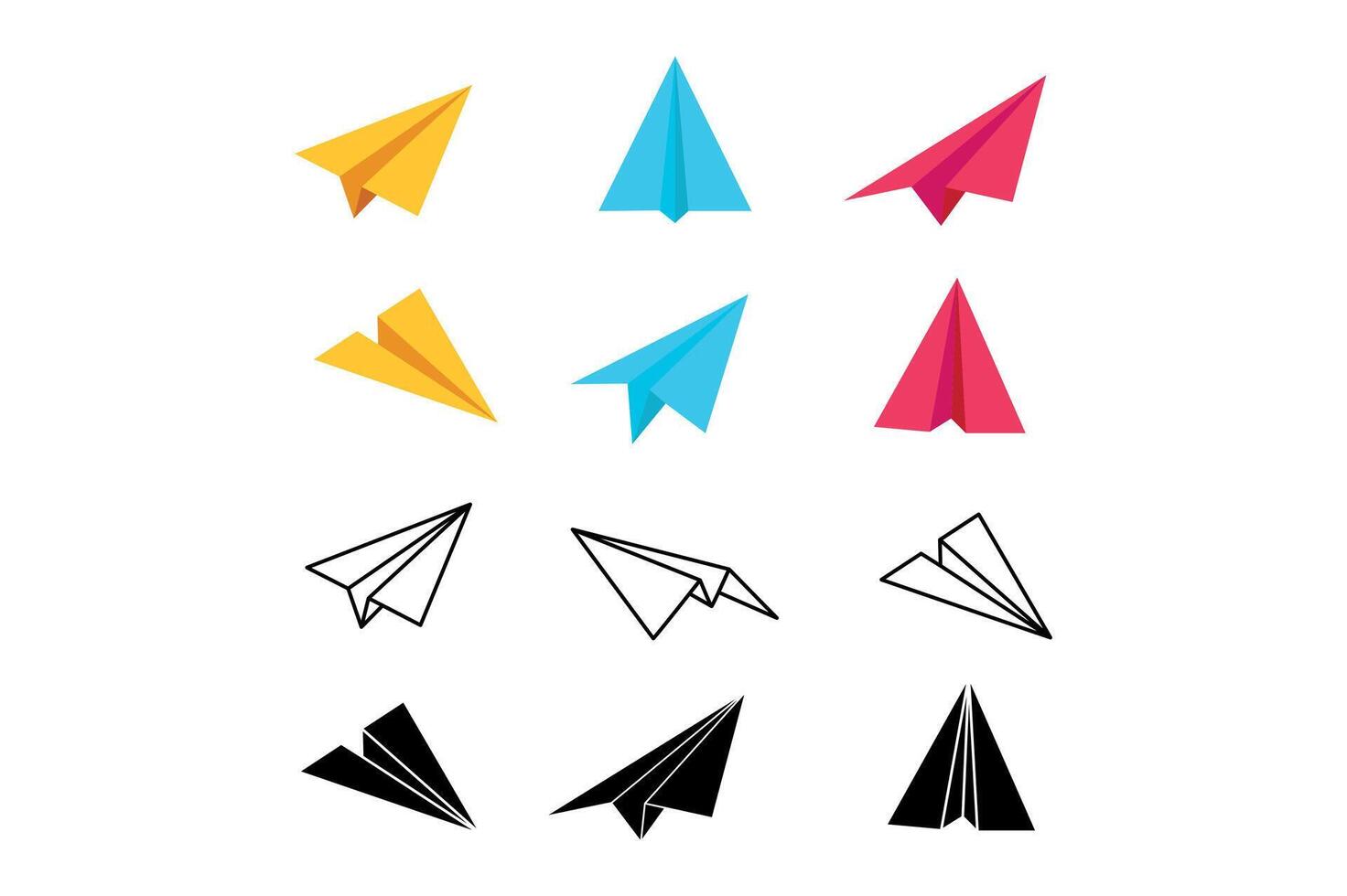 Hand Drawn Paper Planes Set, paper airplane , paper plane clipart, outline paper airplanes vector