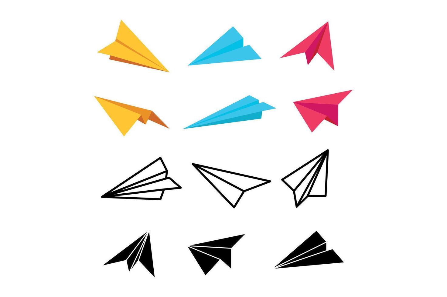 Black and White Paper Plane Set, paper airplane , paper plane clipart, outline paper airplanes vector