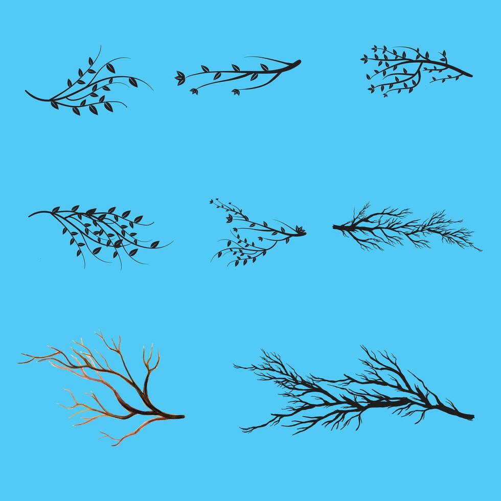 New Tree branch collection. Set of cartoon tree branch. Black branch silhouette element vector