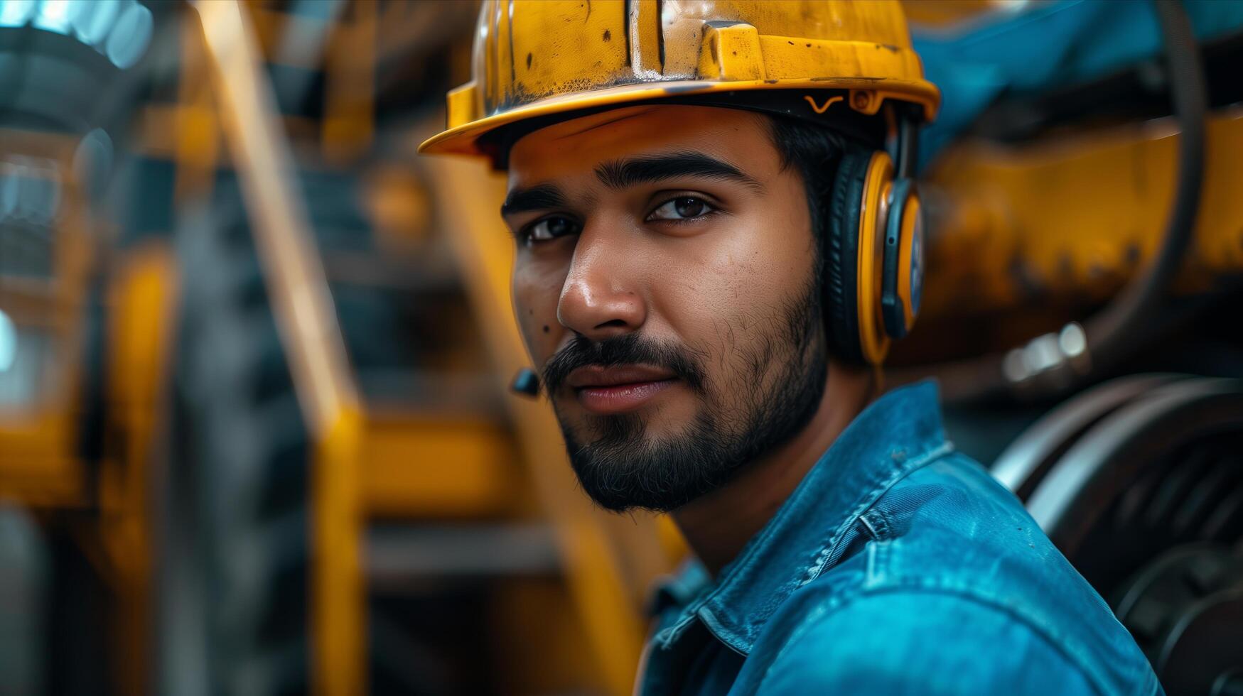 A man in a hard hat and helmet photo