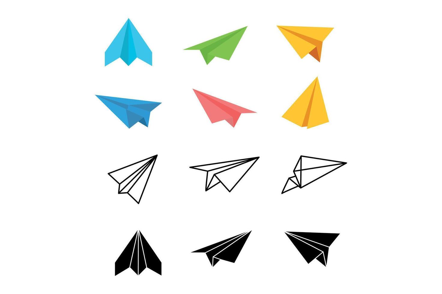 Handcrafted Paper Plane Illustrations , paper airplane , paper plane clipart, outline paper airplanes vector