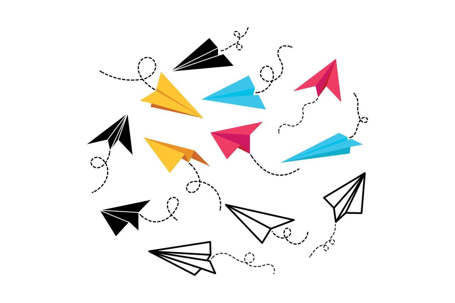 Trendy Hand Drawn Paper Plane Illustrations, paper airplane , paper plane clipart, outline paper airplanes vector