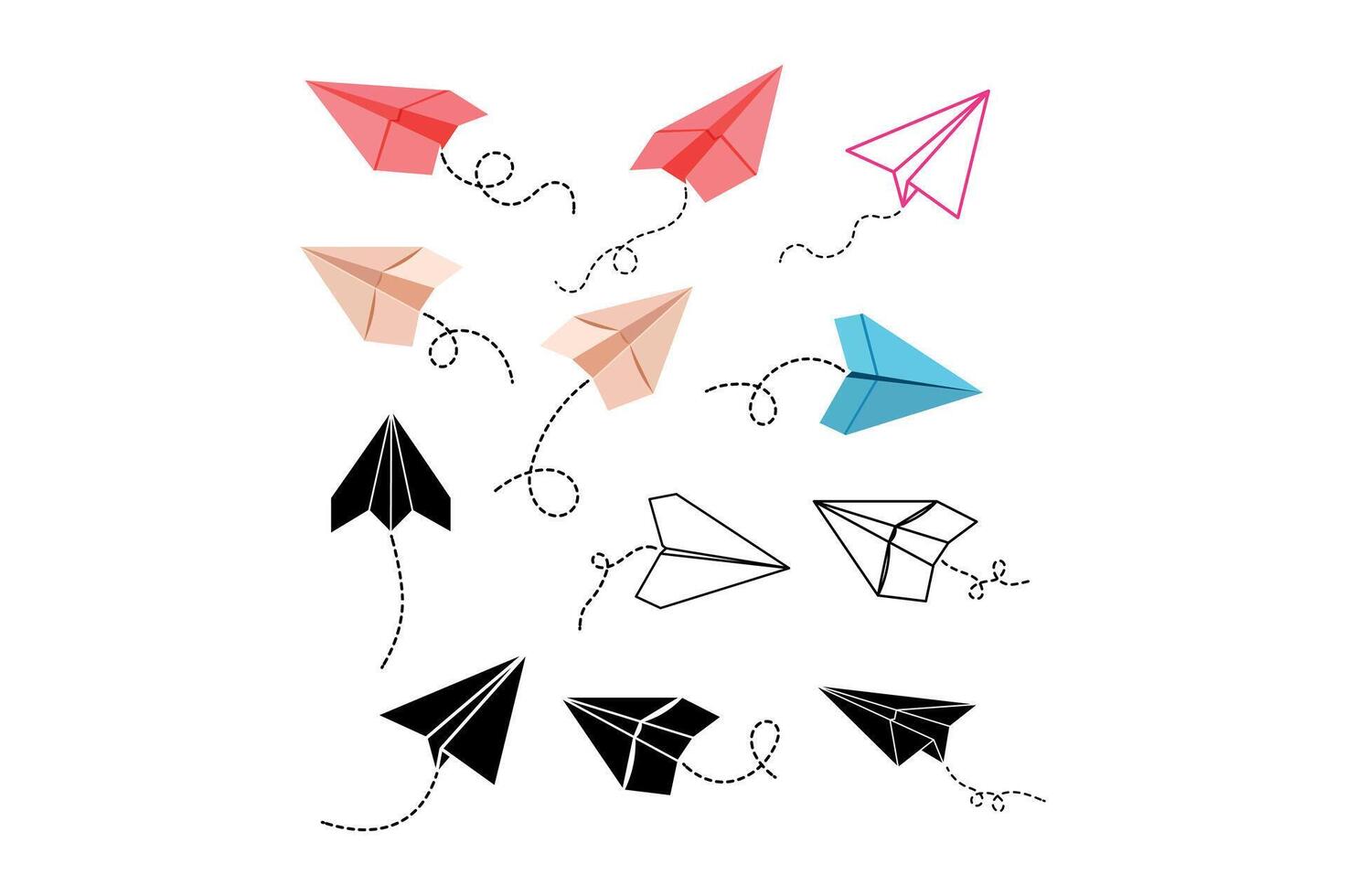 Simple Sketch Paper Airplanes Set, paper airplane , paper plane clipart, outline paper airplanes vector