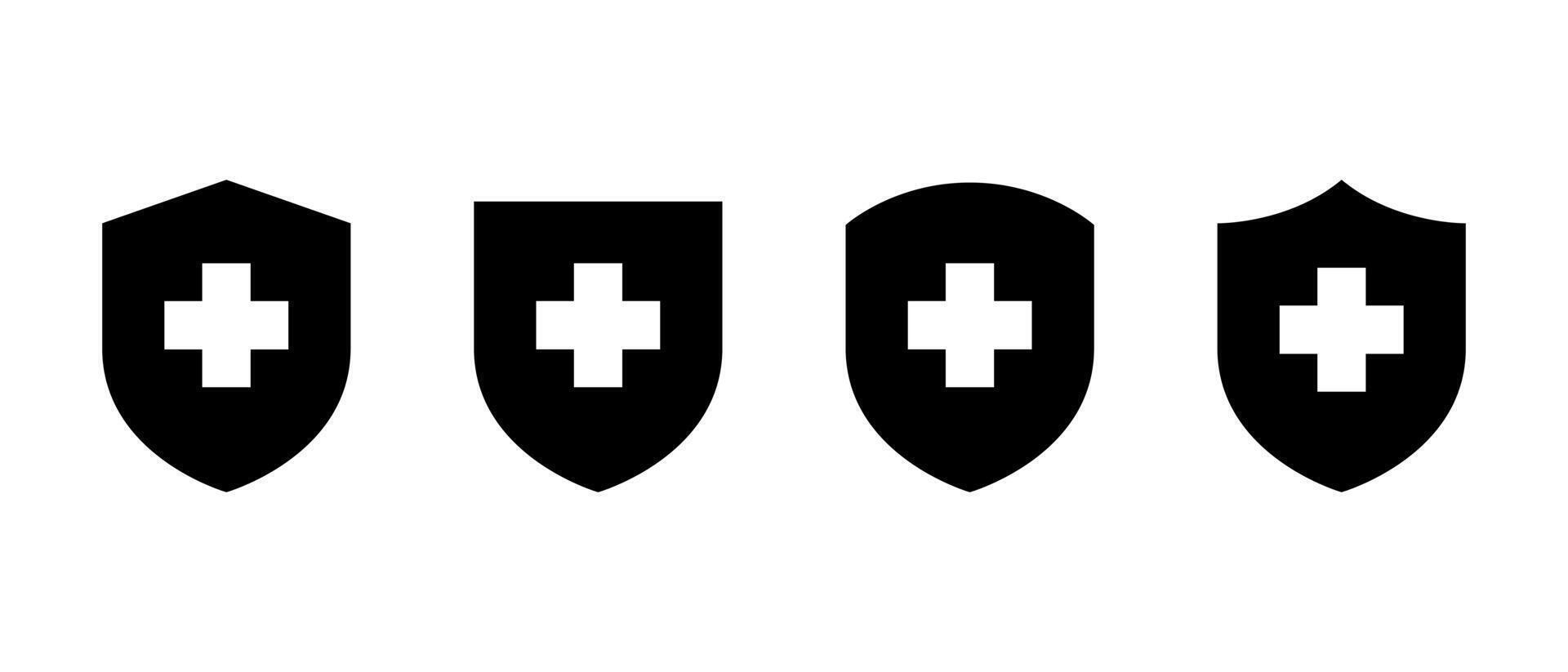 Shield protection icon set. Safety, health badge sign symbol vector
