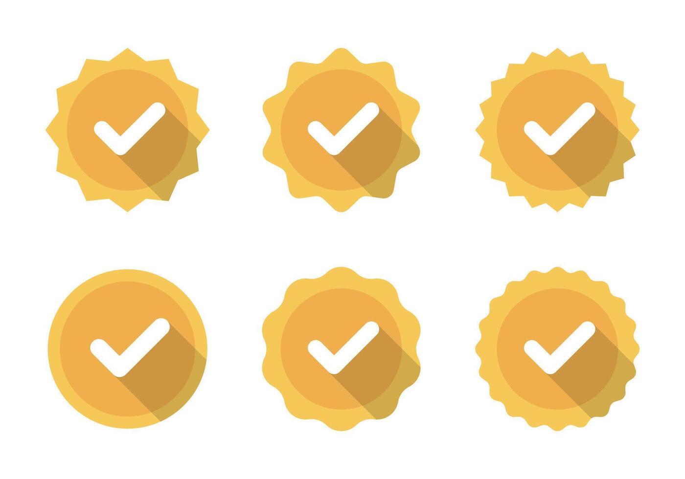 Check mark badge set collection with long shadow. Checkmark certificate, tick sign symbol vector