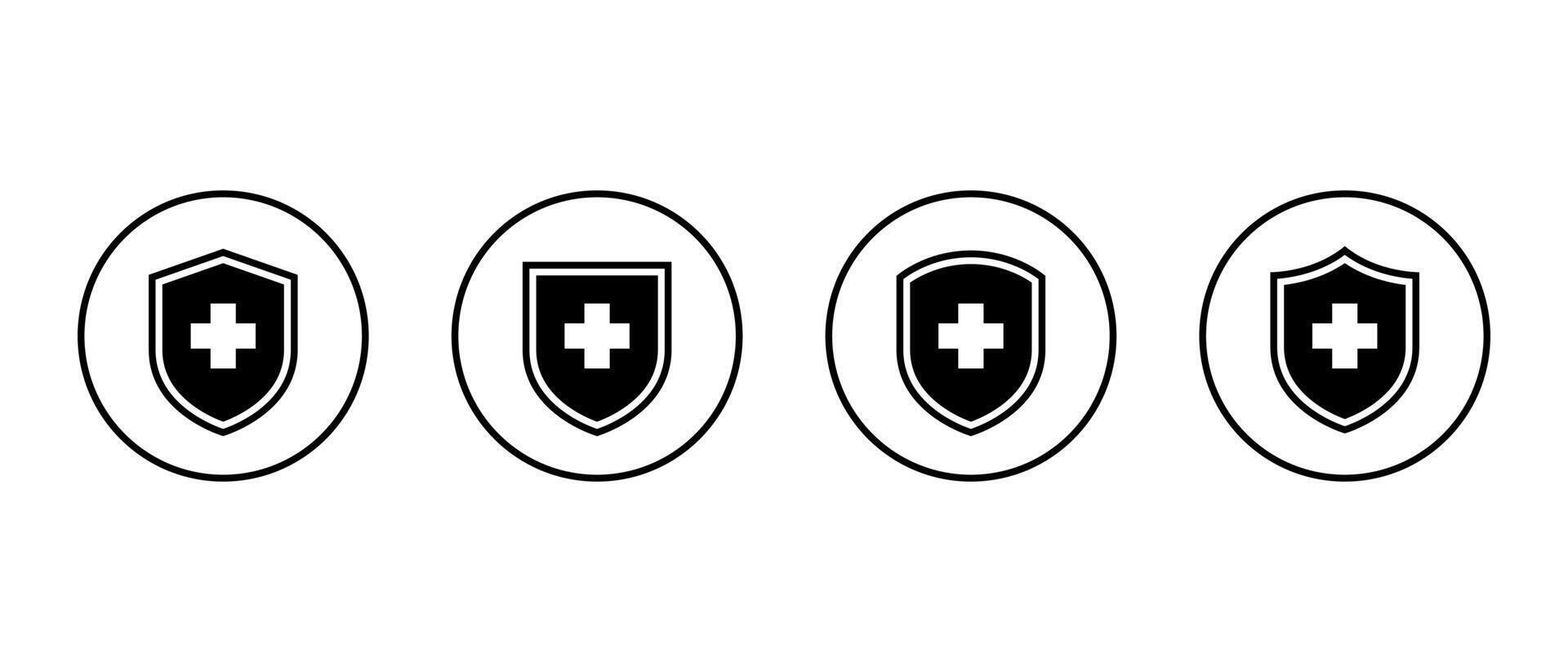 Shield protection icon set on circle line. Health badge sign symbol vector
