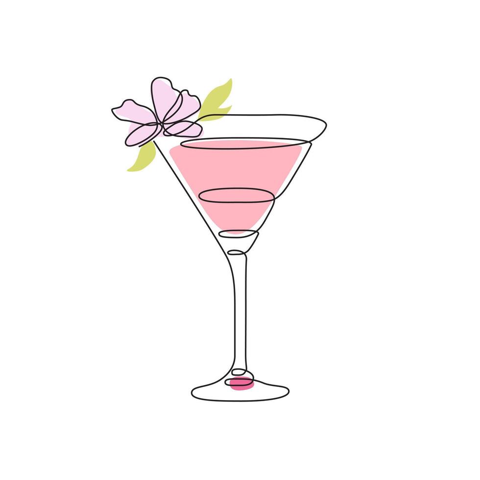 Hand Holding Glass, cocktail one line drawing, continuous modern illustration vector
