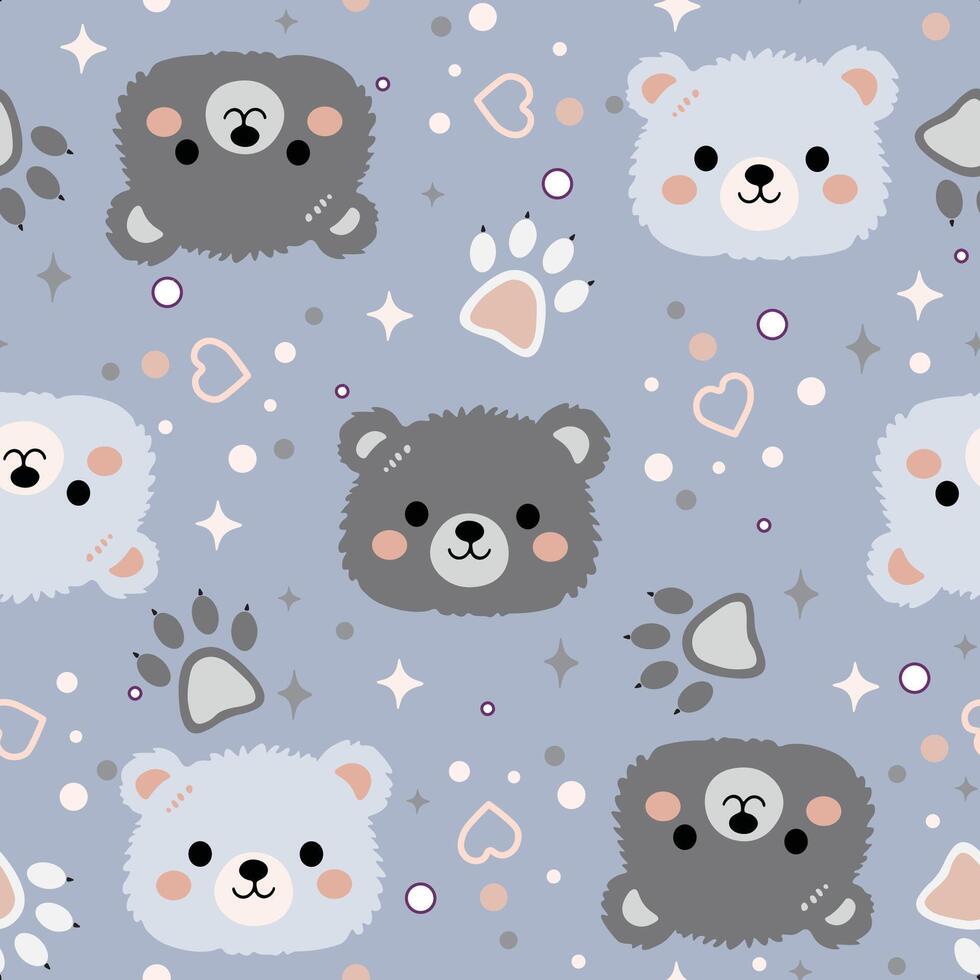 Cute Kawaii Bear Seamless Pattern on Soft Lavender Background vector