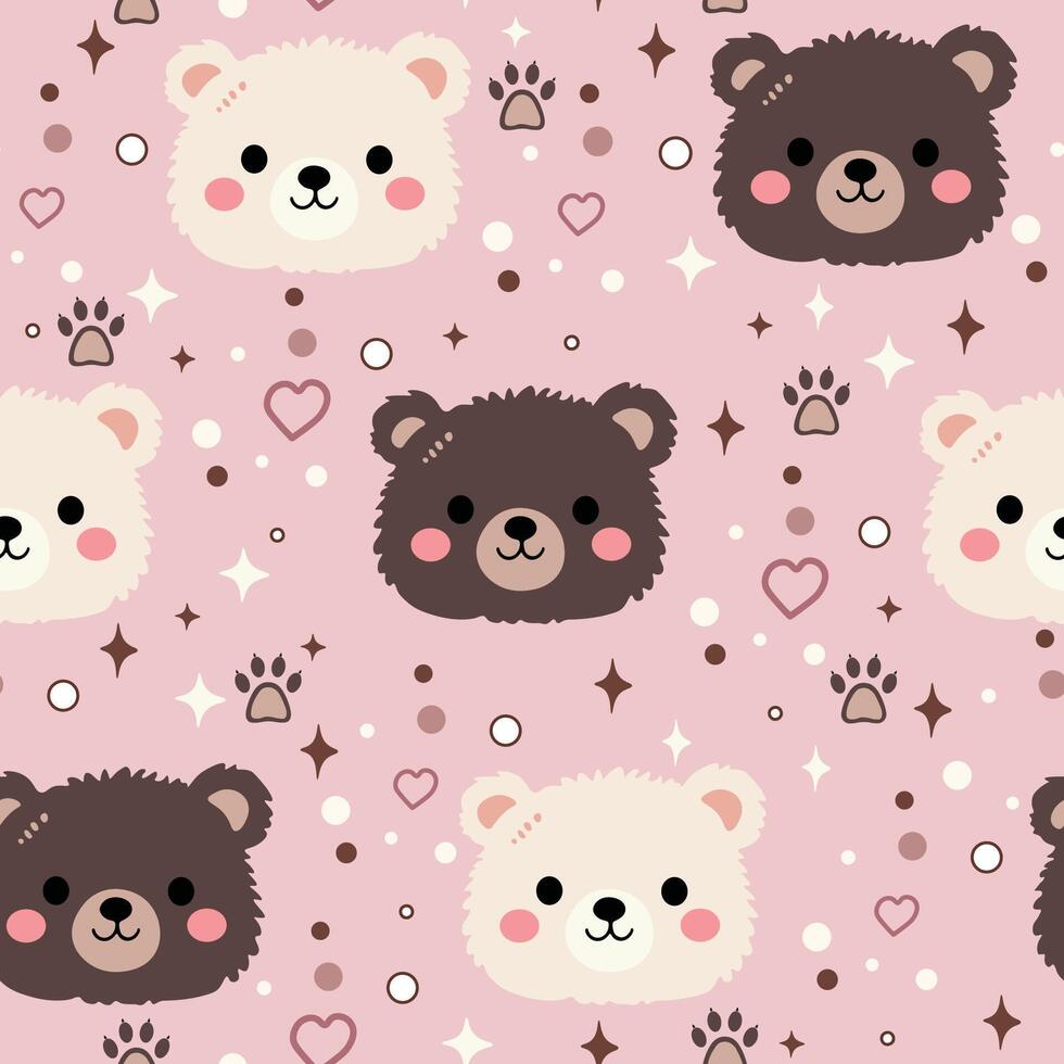 Cute Kawaii Bear Seamless Pattern on Soft Pink Background vector