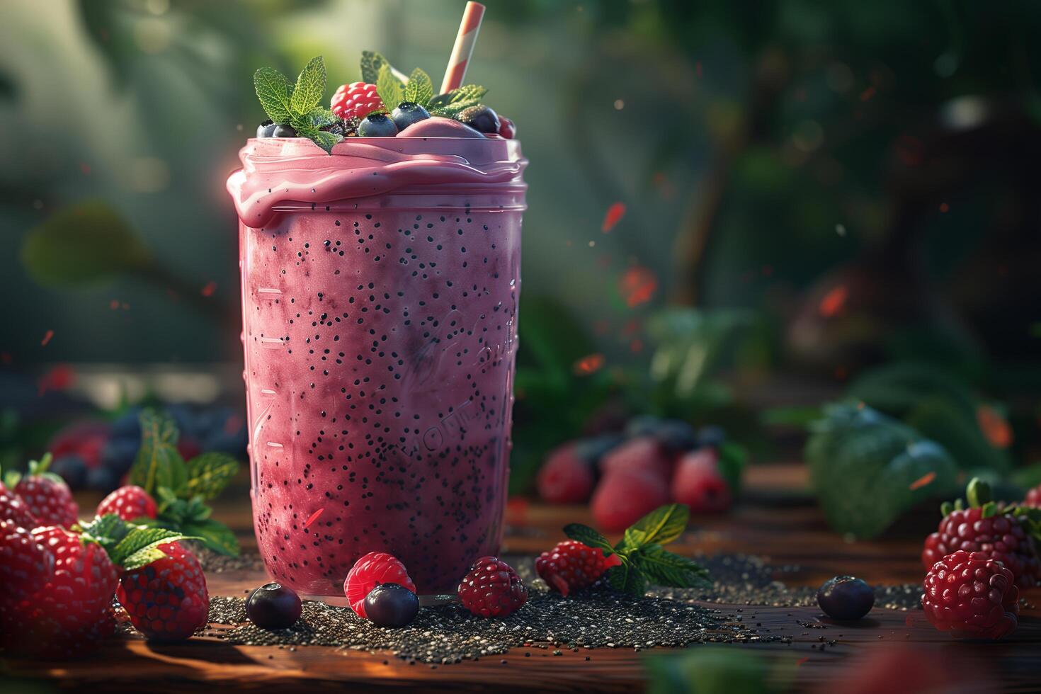 A smoothie with berries and chia seeds photo
