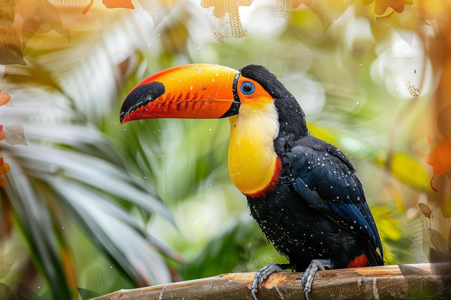 A colorful toucan is perched on a branch photo