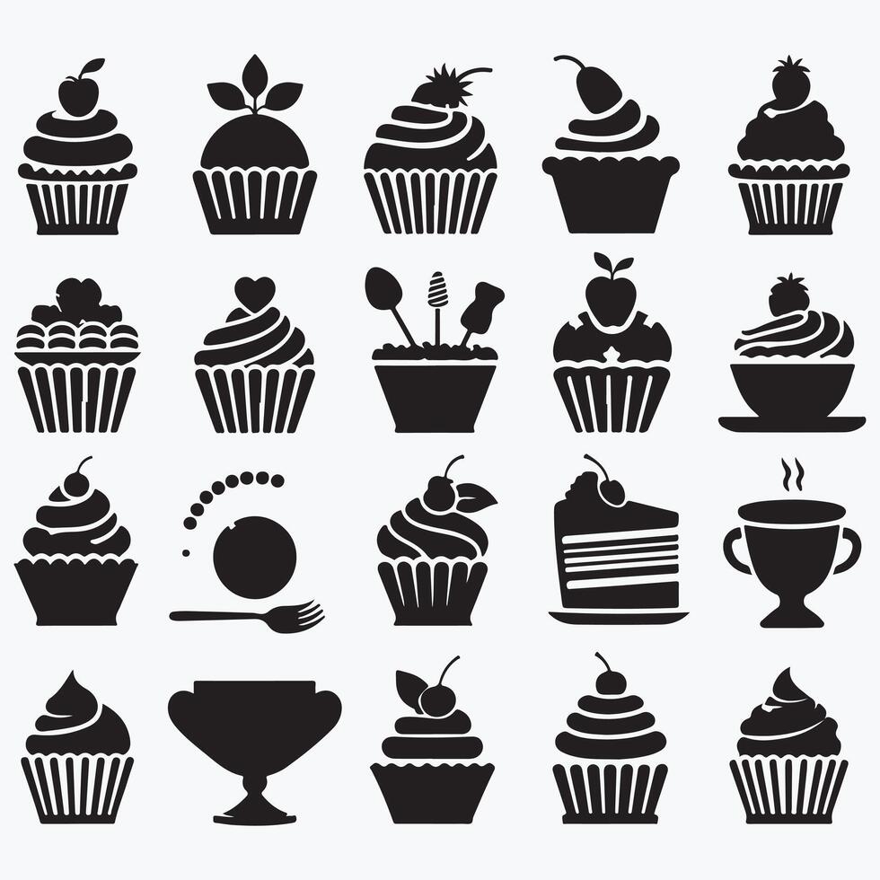 cupcakes icons set design on a white background vector