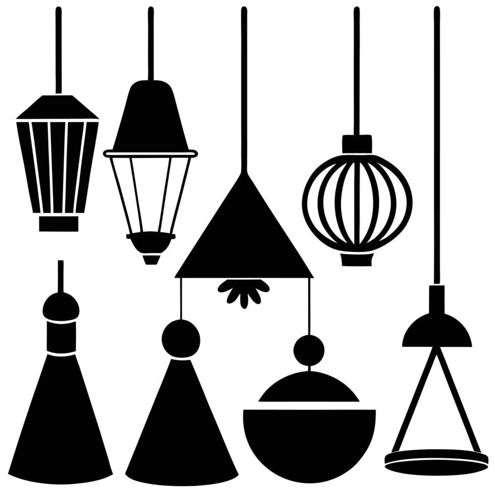 Various lamps and lights in black and white vector