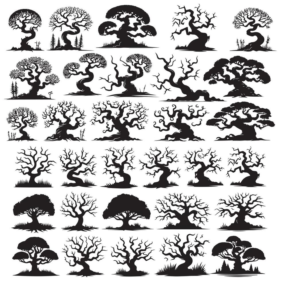 silhouettes of trees and bushes in various positions design on a white background vector
