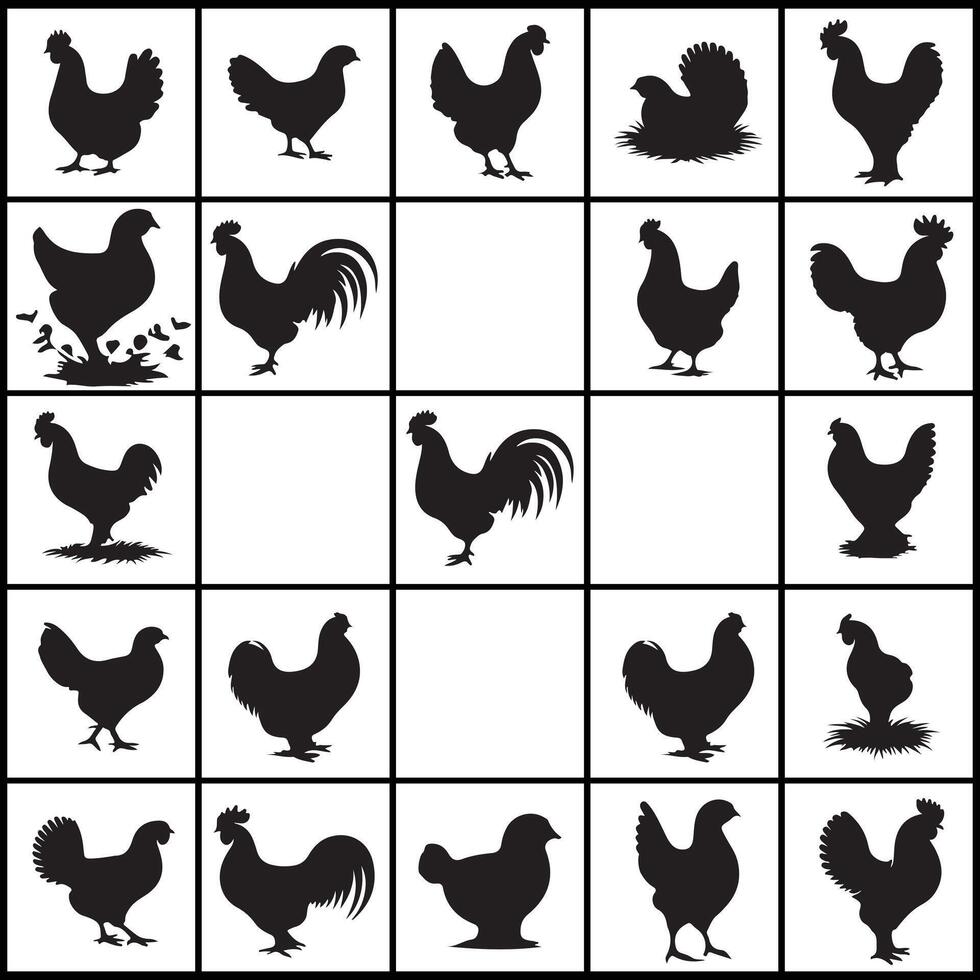 chicken silhouette set design on a white background vector