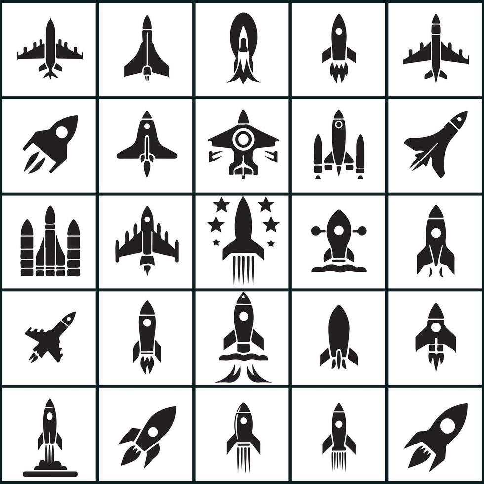 Creative set of rocket icons on white background vector