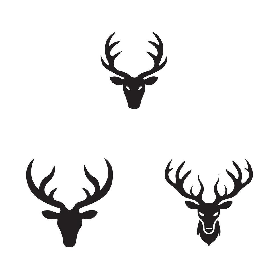 deer head icon set, black silhouette, design on a white background vector
