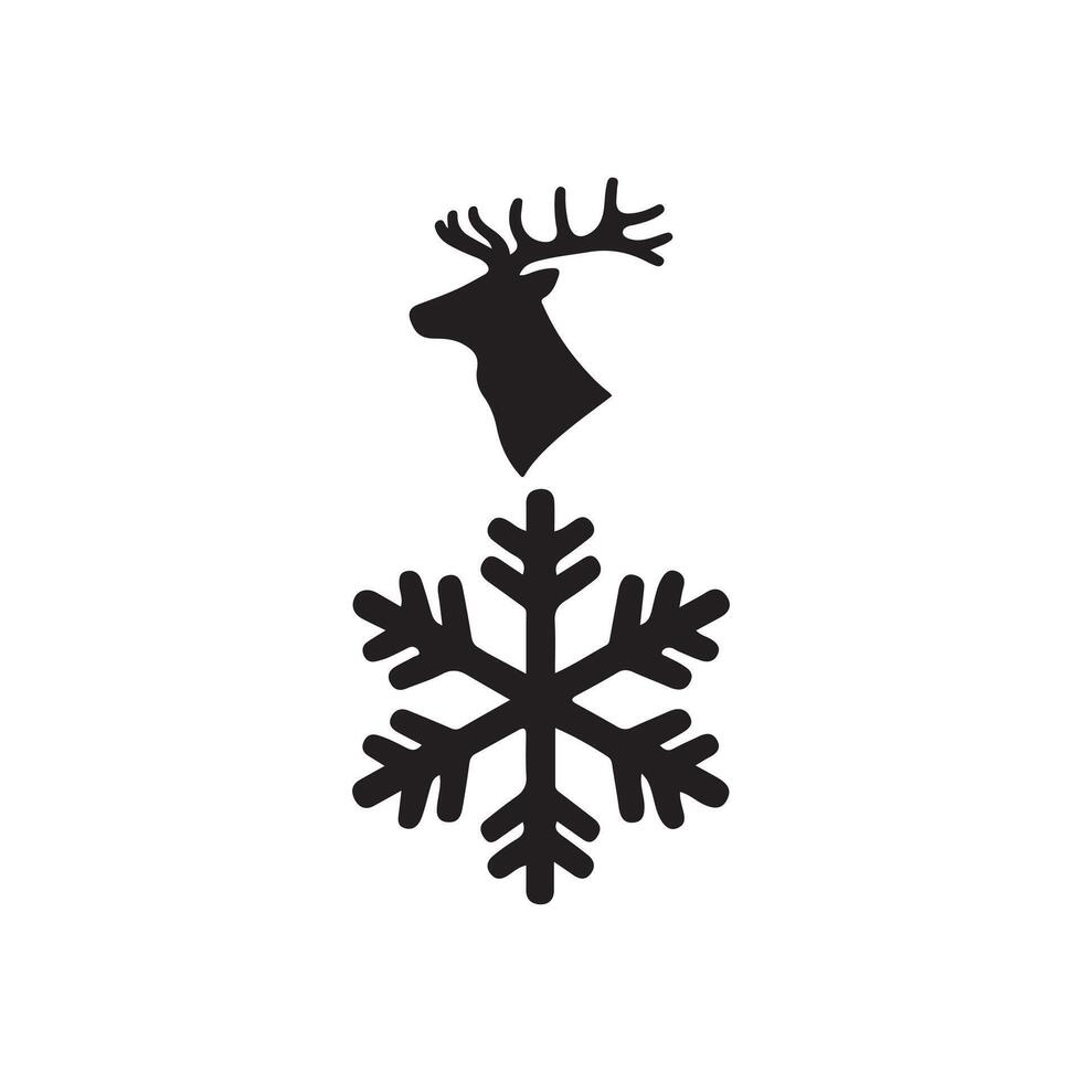 A black and white snowflake and a deer head design on a white background vector