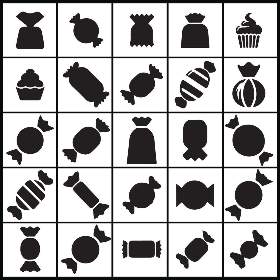 A black and white set of candy icons design on a white background vector