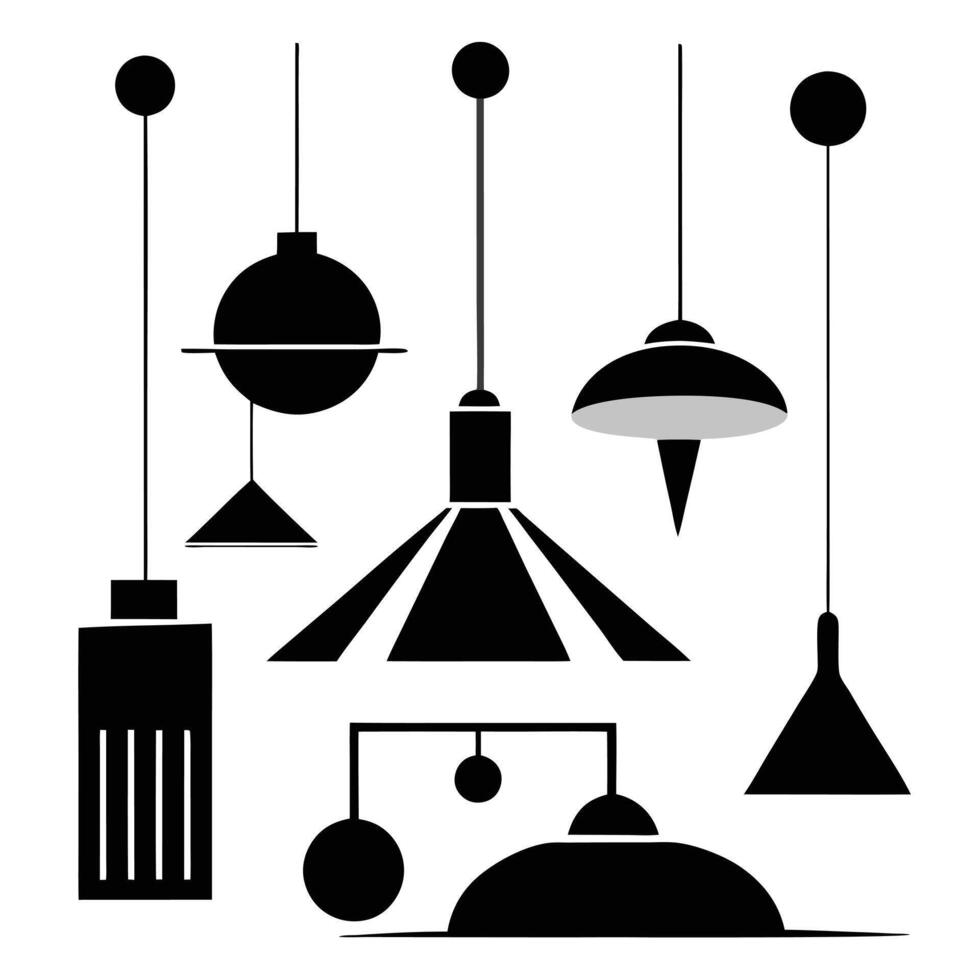 Creative set of black and white lamps and lights design on a white background vector
