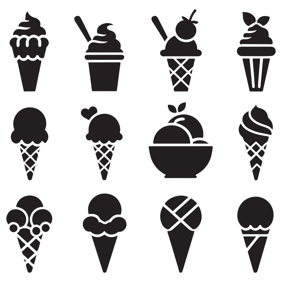 Creative ice cream icons silhouette design on a white back ground vector