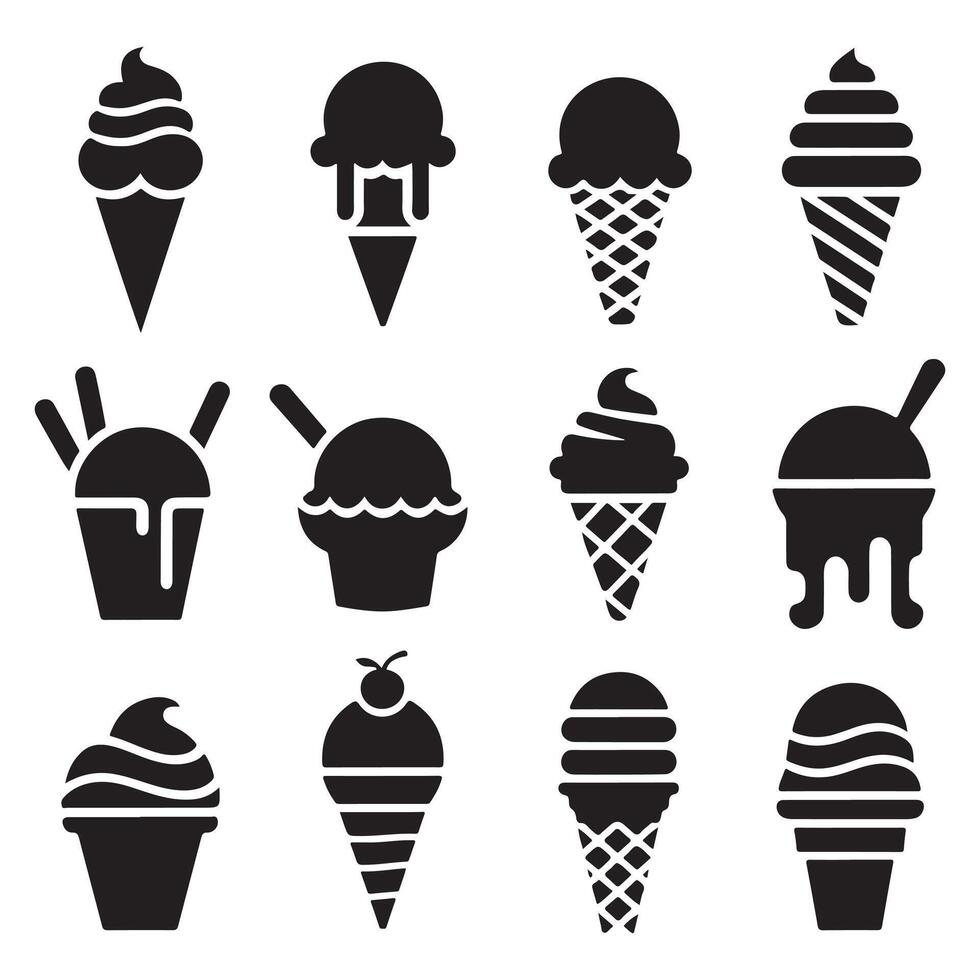silhouette ice cream icons set, black and white illustration design on a white background vector