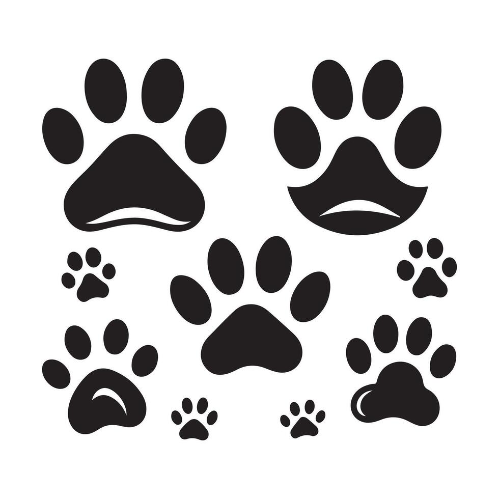 Creative set of paw prints and paw prints design on a white background vector