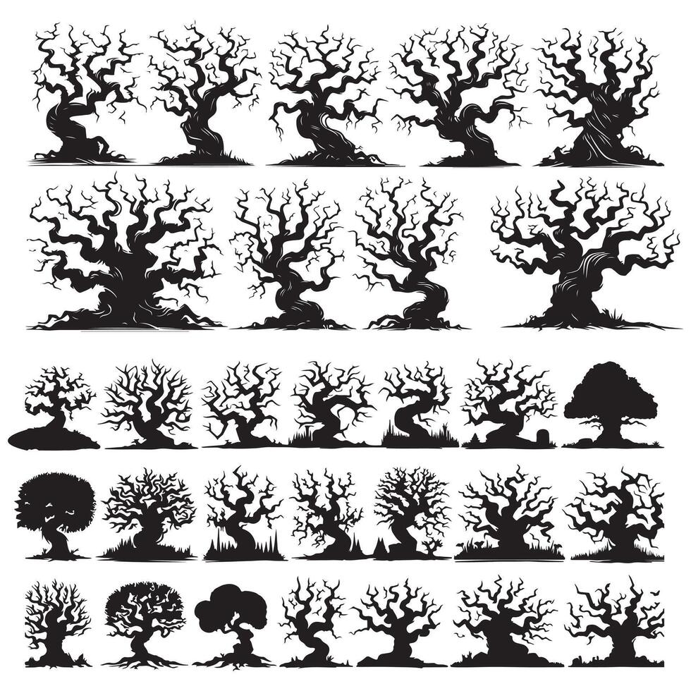Various tree silhouettes set design on a white background vector