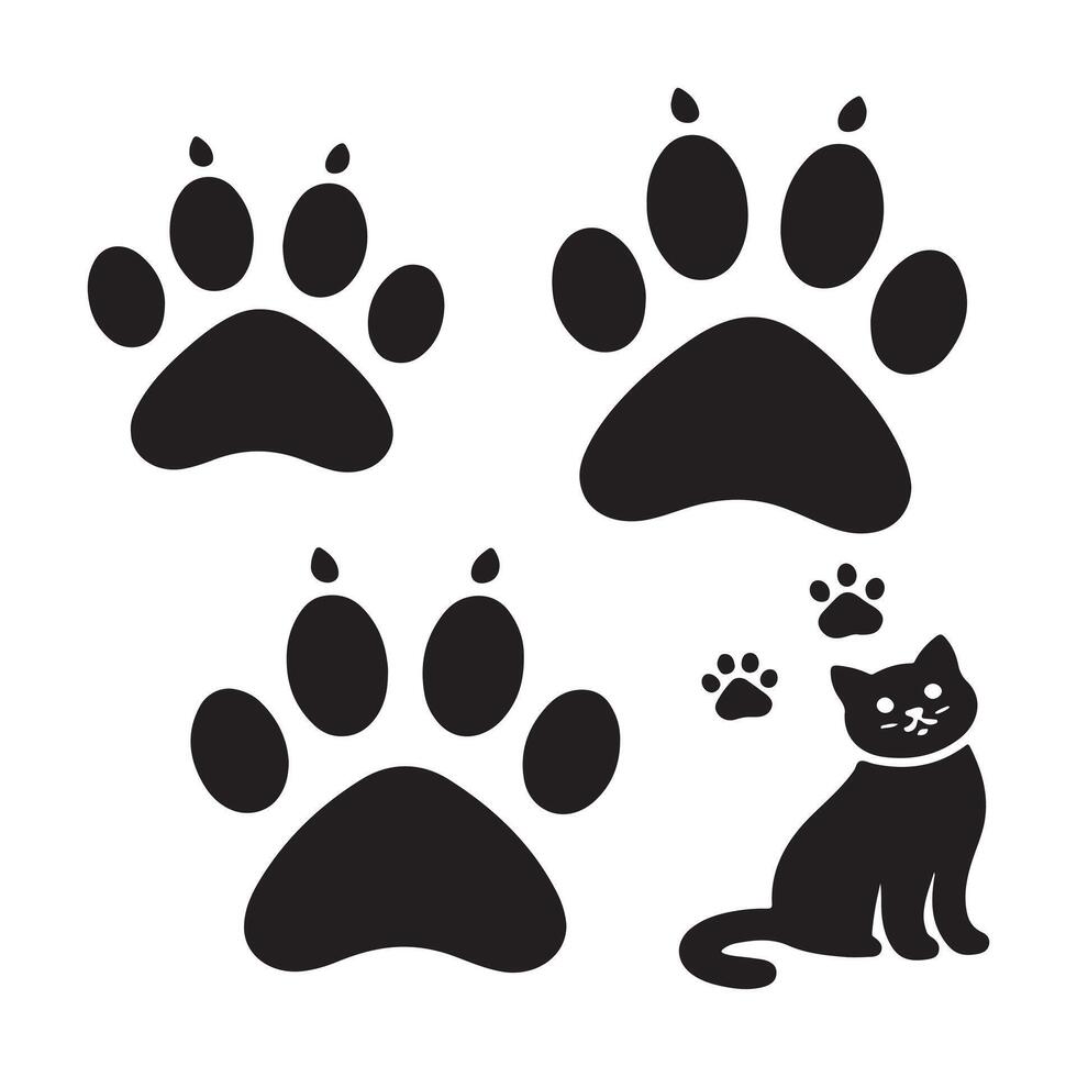 A black cat and a dog paw print design on a white background vector