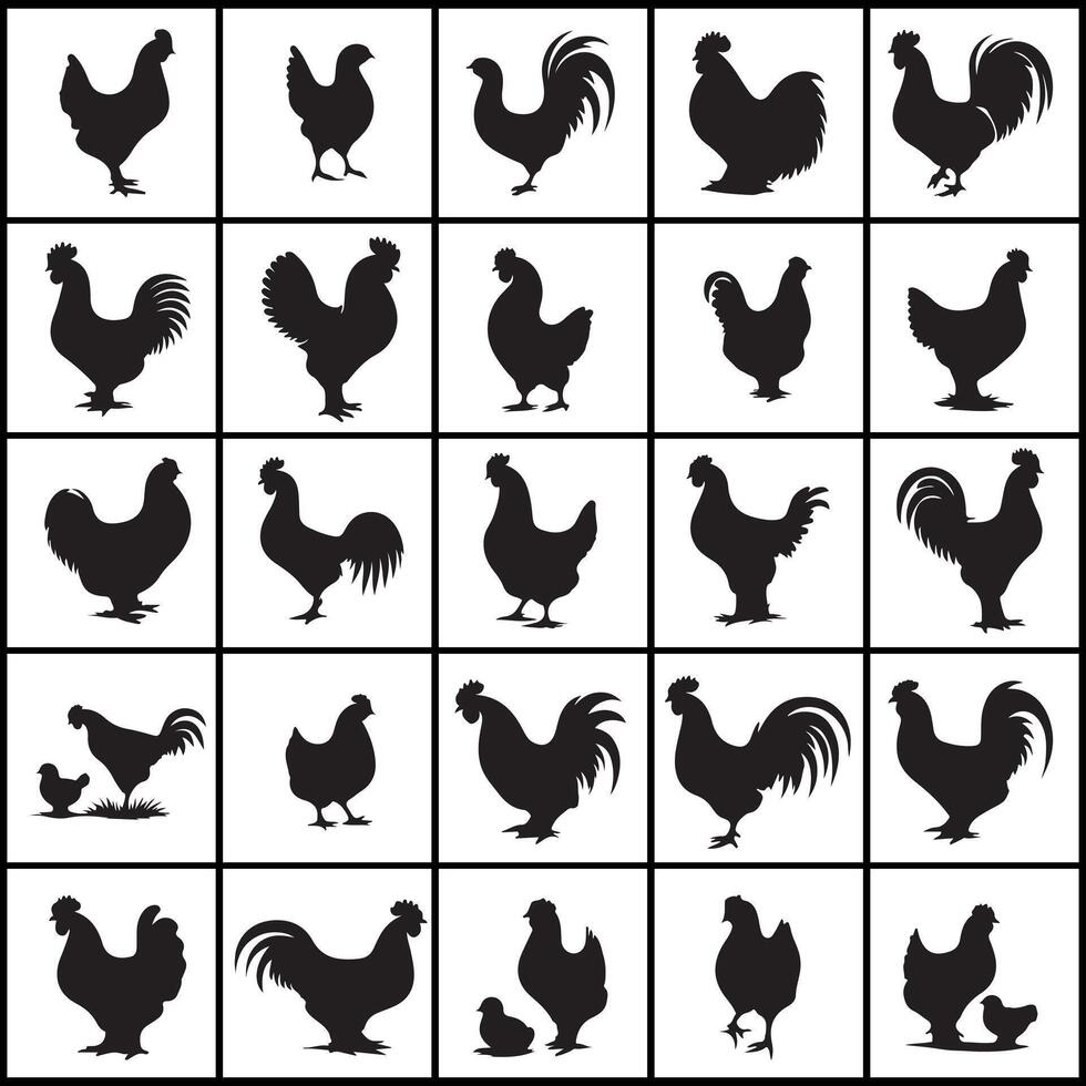 chicken silhouettes set on white background vector