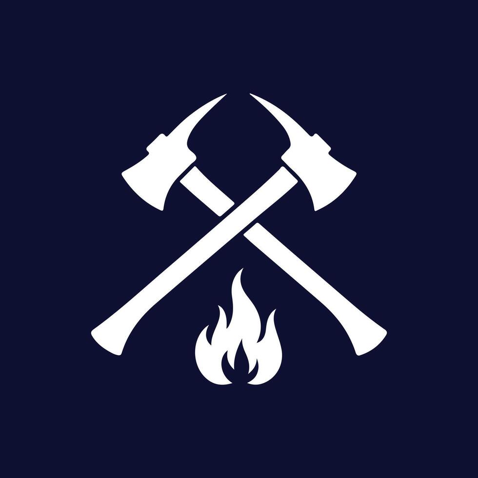 Two crossed axes and fire icon design on a white background vector