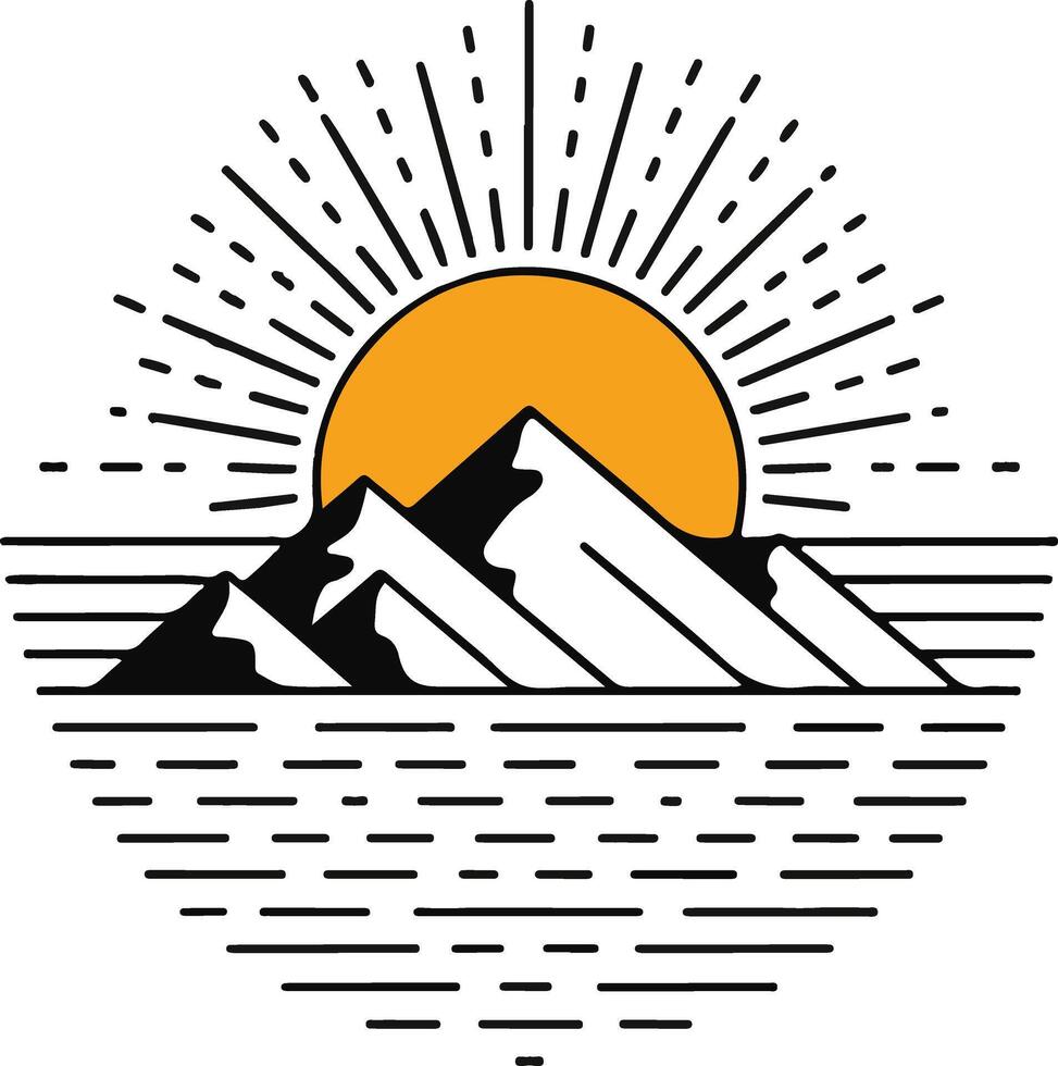 A rising sun behind a mountain illustration vector