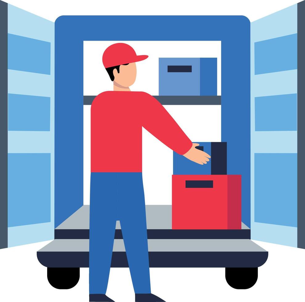 A flat icon of a character loading boxes in a truck vector
